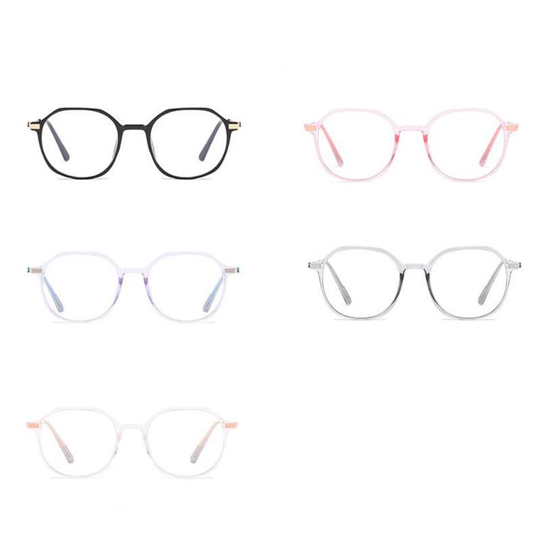 Transparent Pink Frame Polygon Anti Blue Light Myopia Glasses Finished Women Stundent Prescription Spectacles 0 -0.5 -1.0 To -6