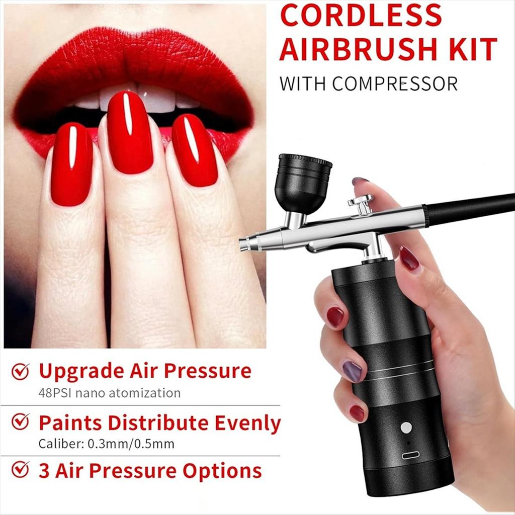 BHBL Airbrush Kit with Compressor Airbrush Kit Cordless Rechargeable with 0.3mm Nozzle and Cleaning Brush for Painting,Makeup