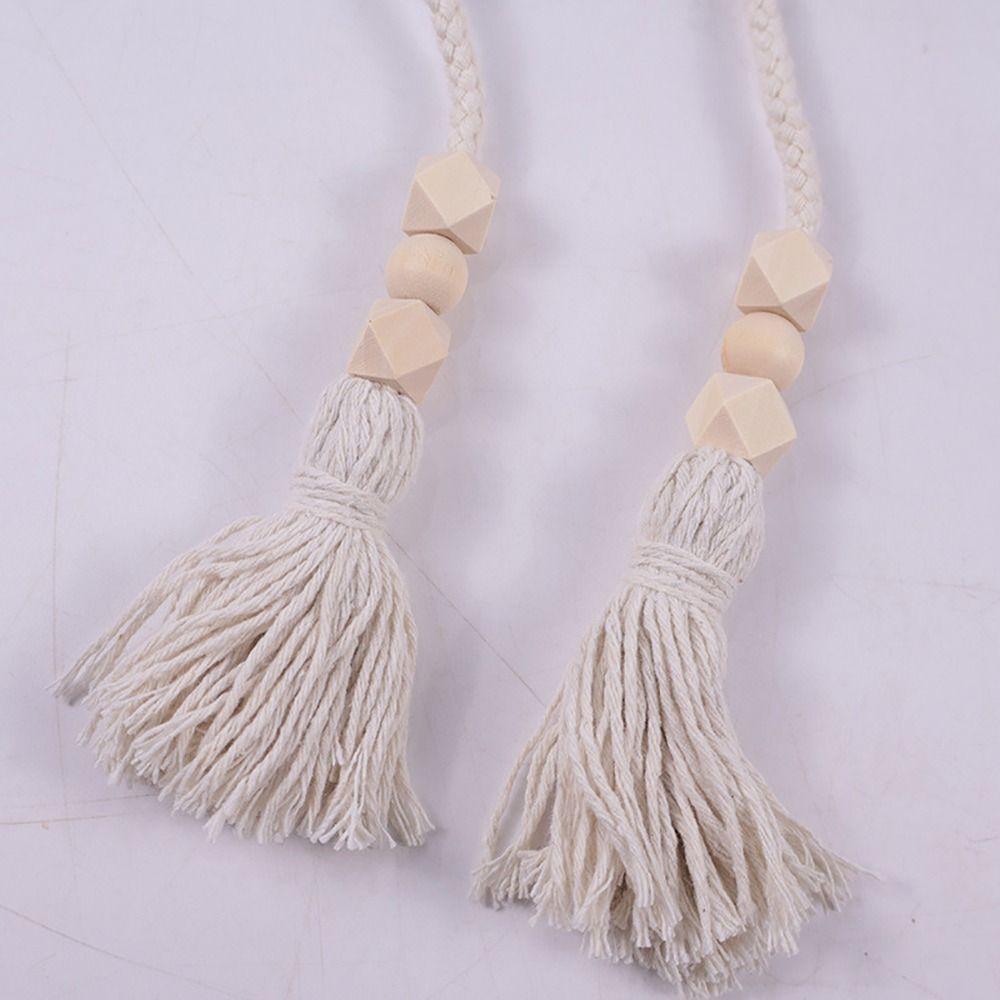 2Pcs Wooden Bead Curtain Tiebacks Fixed Curtain Hooks Curtain Tying Rope Home Decor Accessories