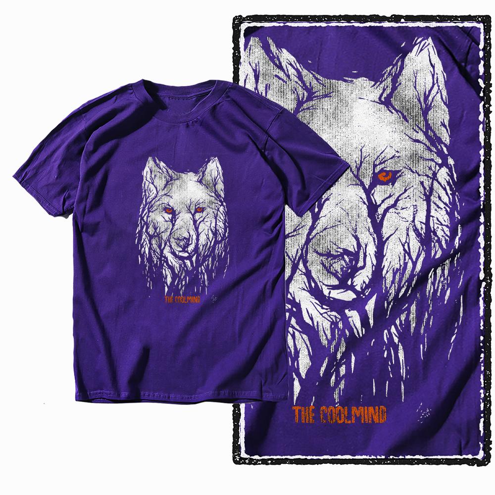 Coolmind MAE 100% Cotton Wolf Printed Exclusive Graphic Men T Shirt Big Size Streetwear Men Tshirt for Men T-shirt Tee Shirts