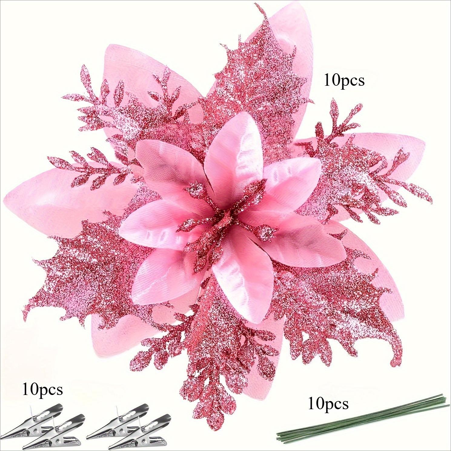 

10 блестящих цветов + 10 кусков проволоки + 10 клипс - большие белые украшения, подходящие для Рождества, свадеб, розовый