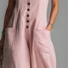 Women's V Neck Long Dress Summer Sleeveless A-line Swing Dress Casual Button Down Flowy Beach Sundress with Pockets
