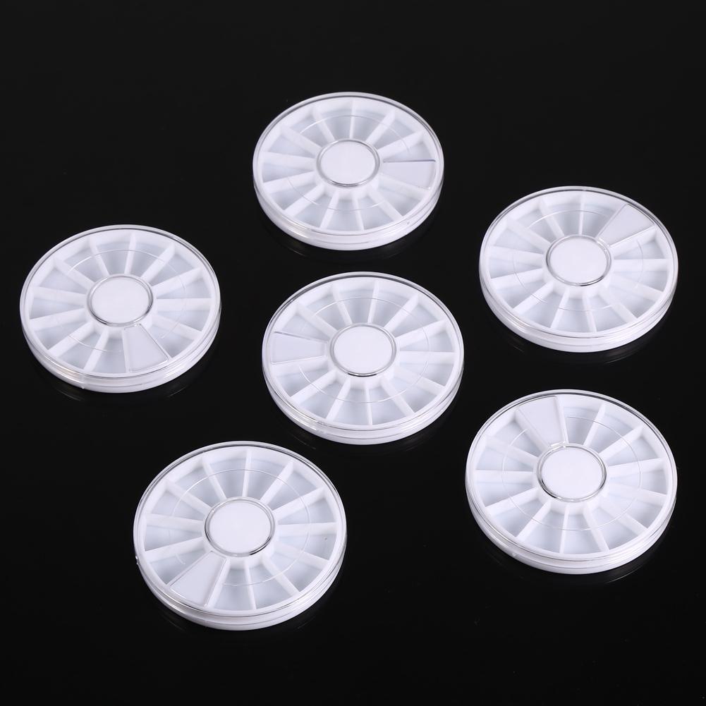 6Pcs/Set 12 Compartments Nail Art Decoration Gem Rhinestone Empty Wheel Box Storage Container