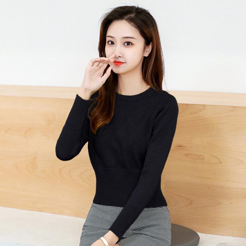 Knit Short Top Base Layer Fall Winter Slim Fit Long Sleeve Round Neck Inner Wear High Waist Sweater Women