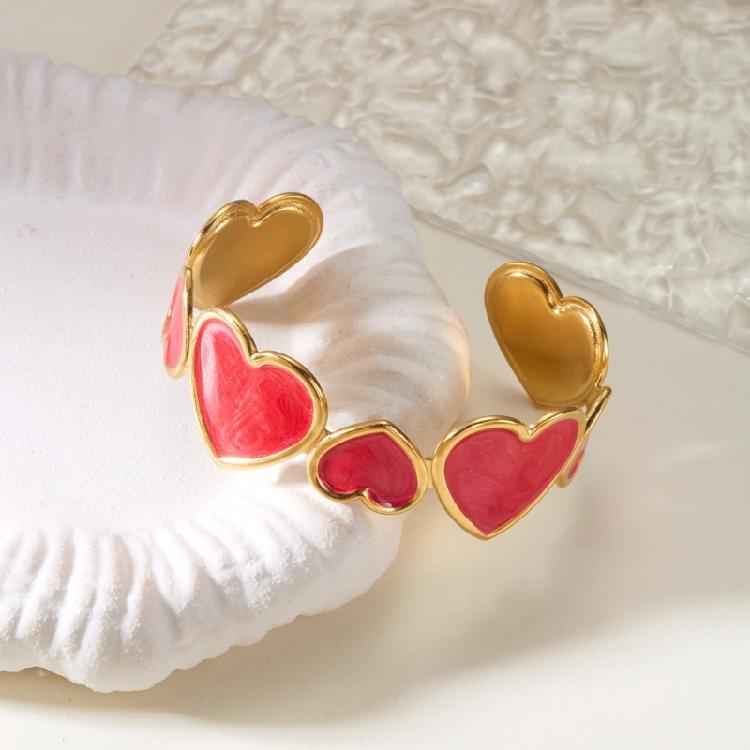 Bijou Manchette Cœur Effet Huile Goutte Unique Acier Inoxydable Doré Accessoires Bracelet Romantique pour Fête pour Femmes