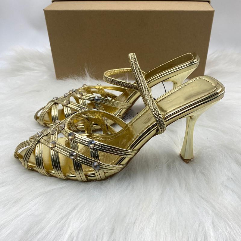 Mode Mode Paillettengeflecht Aushöhlen Damen Gladiatorsandalen Sexy Schmalband Slingbacks Büro Dame High Heels Sommer Partyschuhe