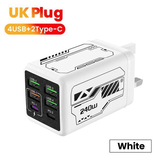 240W Multi-Port Smart Travel Charger with 4 USB-A & 2 USB-C PD Ports