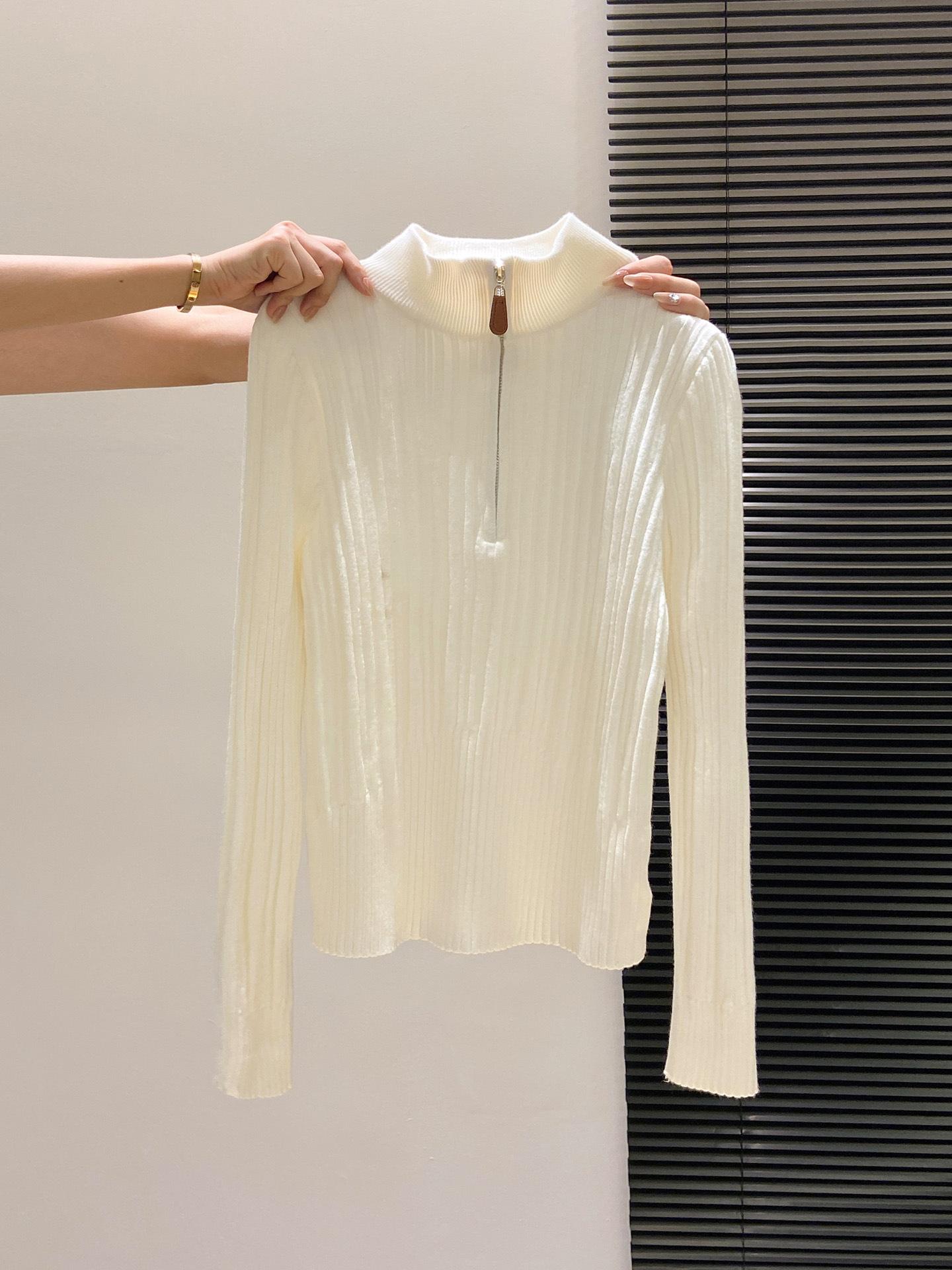 

Вязаный свитер на молнии с маленьким воротником-стойкой, женский, текстурный, внутренний топ, осенне-зимний, приталенный, с подкладкой на плечах спереди L белый