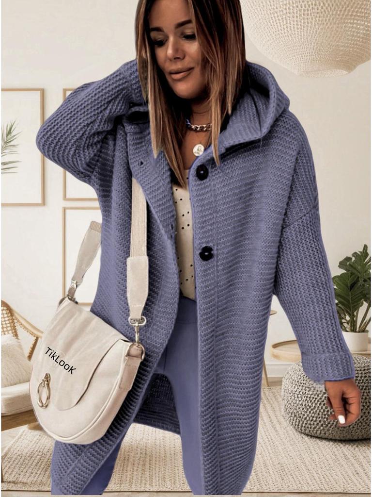 2025 Women's Plus Size Loose Hooded Knitted Cardigan Sweater
