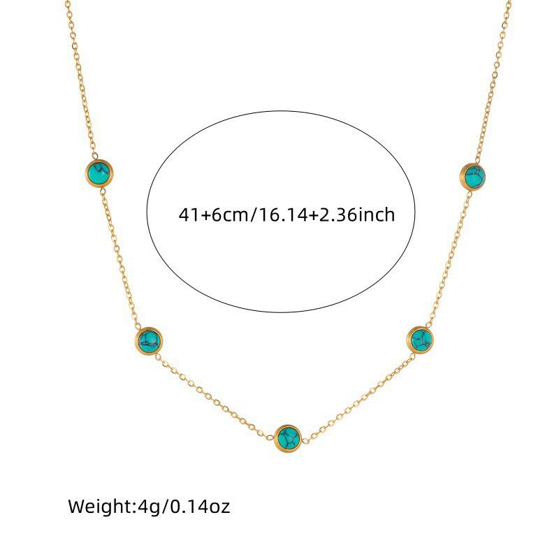 European & American Retro Turquoise Jewelry Set: Clavicle Chain, Round Stud Earrings, Bracelet, Necklace – Stainless Steel for Women
