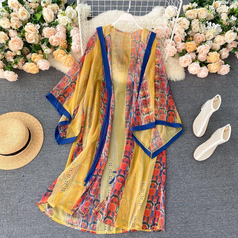 

Retro Ethnic Print Holiday Fashion Hooded Trip Shoot Yellow All yards
