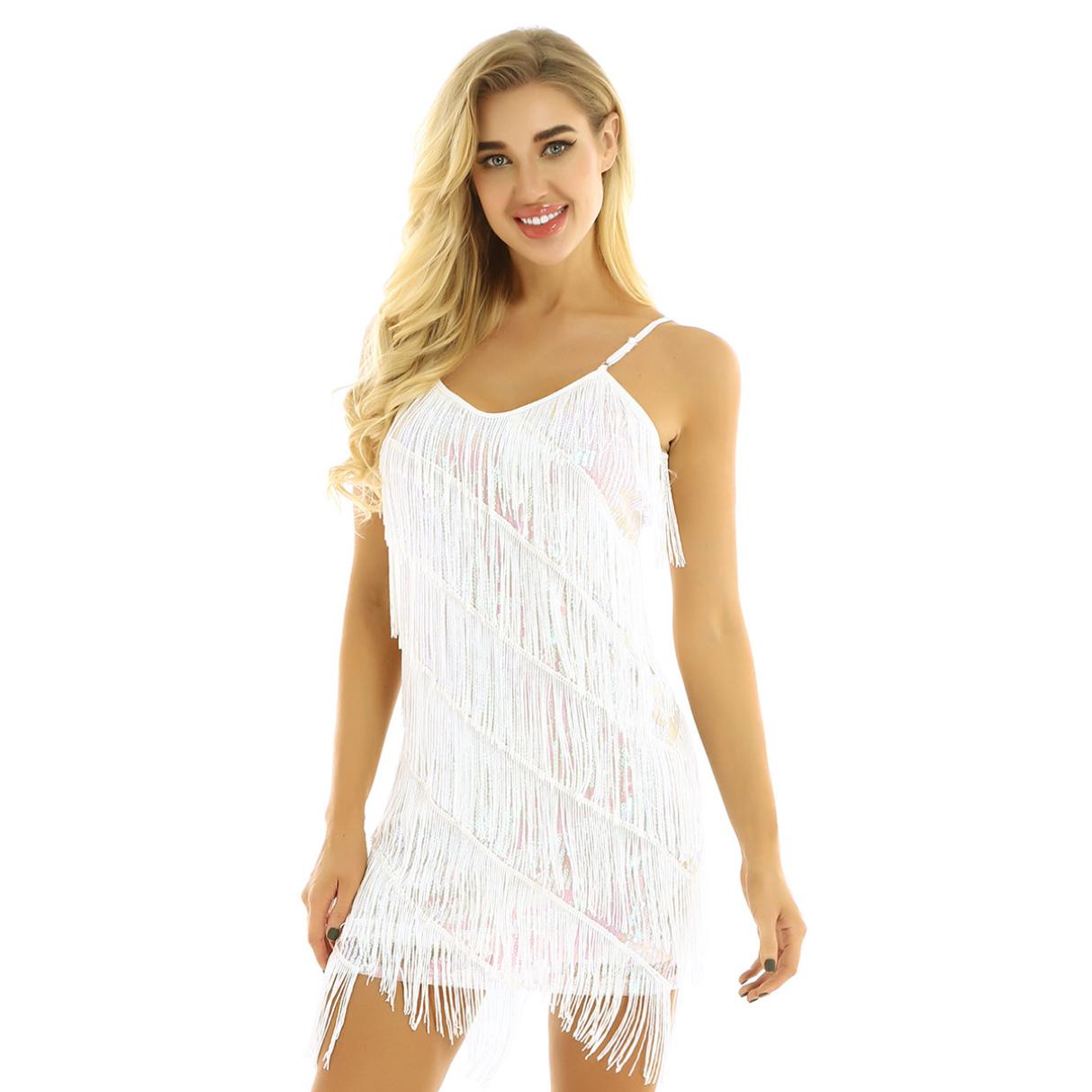 

Жіночі сукні для танцювальної вечірки з бахромою з блискучими паєтками та китицями Ритм-бальний зал Самба Румба Танго Сукня для латиноамериканських танців