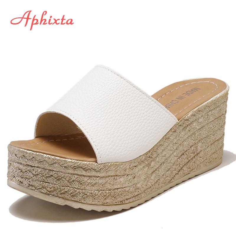 Fashion Aphixta Summer Woman Shoes Platform Wedge Slippers Beach High Heels Women Slipper Ladies Shoes Cork Gold Heel Flip Flop Sandals