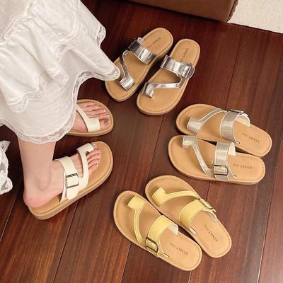 0688-7 Set mit Zehen-French-Cool-Slippern mit flacher Sohle für Damen 2025 Sommer-Retro-Strand-Badeschuhe mit weicher Sohle für Damen