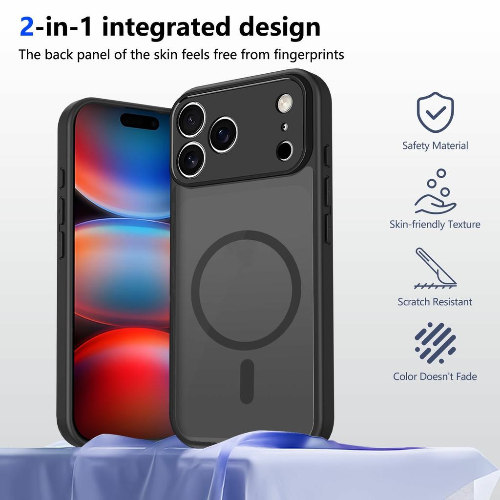 For iPhone 17 Pro Magnetic Case Skin Touch Matte Translucent PC + TPU Anti-Drop Phone Cover