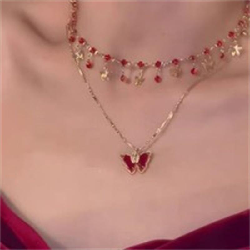 Exquisite Luxury Crystal Zircon Butterfly Necklace for Women Elegant Double Layer Clavicle Chain Choker Party Wedding Jewelry