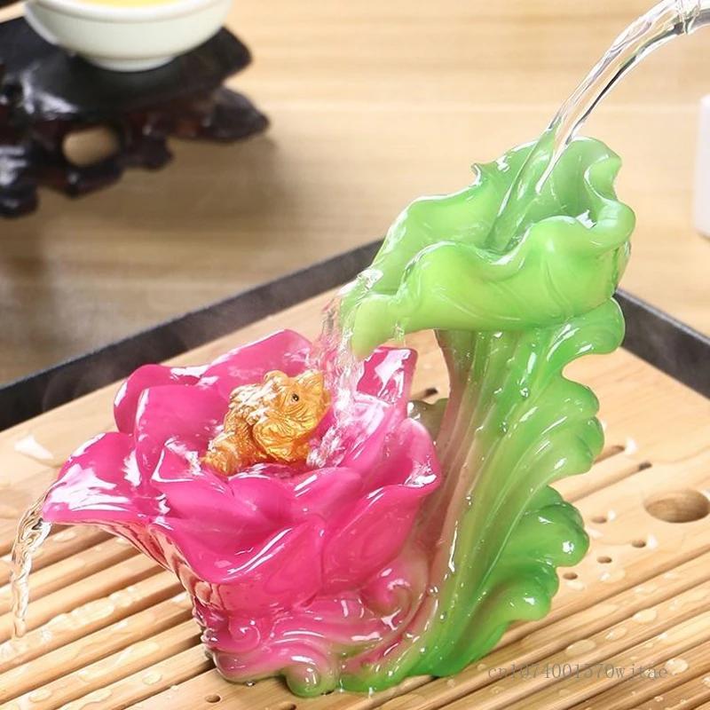 Zhaocai-Color Changing Lotus Tea Pets, Resin Small Ornament, Creative Mini Kung Fu Tea Set Accessories, Boutique Decoration, 1Pc