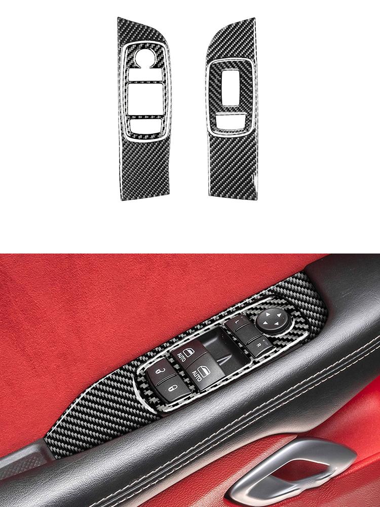 Carbon Fiber Car Windows Switch Control Panel Frame Trim Cover Sticker For Dodge Challenger 2015-2020 Auto Accessories