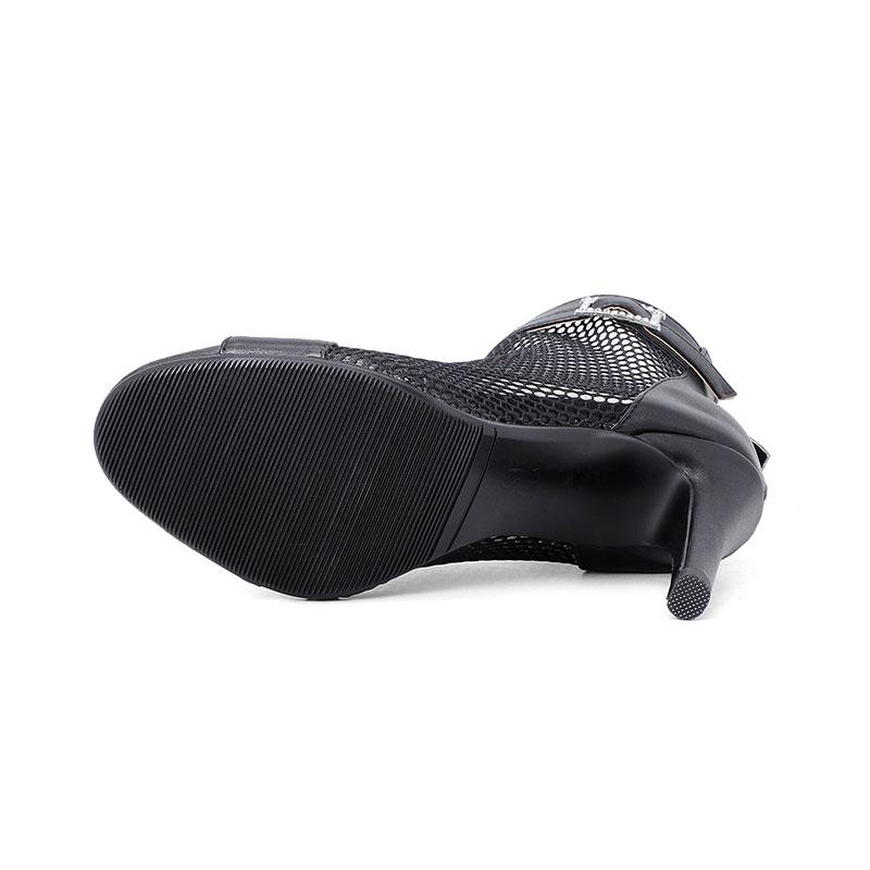 Pantofi de dans de vară cu toc înalt, cizme de dans latino cu plasă neagră pentru femeie, pantofi de dans din piele întoarsă din cauciuc, Salsa și Bachata, pentru femeie