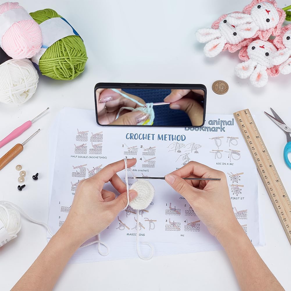 ORIGACH 10 Set Crochet Kit for Beginner Adults, Crochet Cute Rabbit Flower Bouquet Starter Crochet Kit with Step by Step Video Tutorial, Instruction,