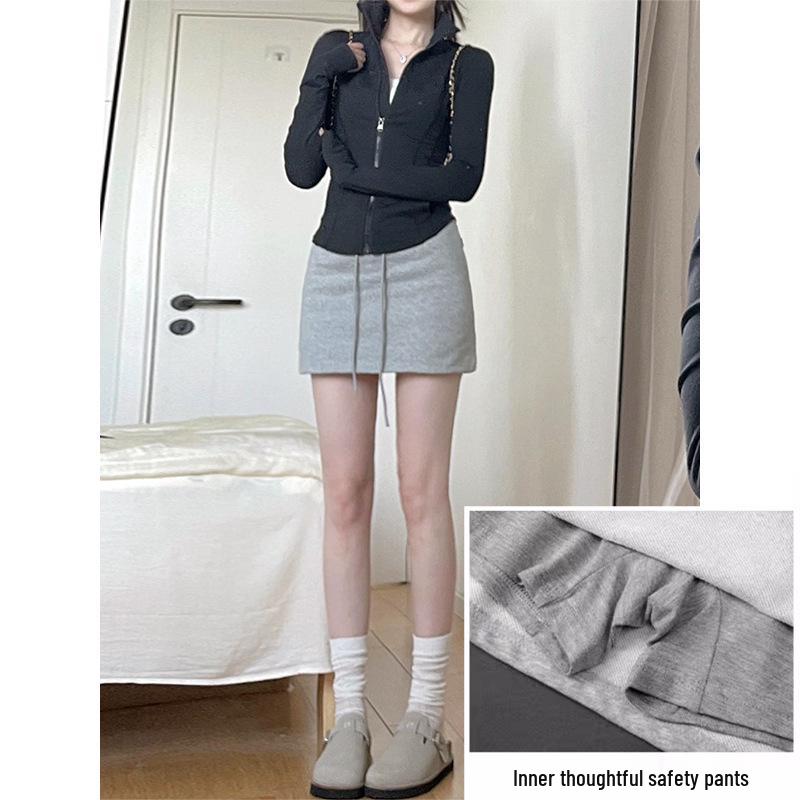 

2024 High Waist A-line Bodycon Midi Skirt - Slimming & Casual Style for Women XL (120-130 jin) светло-серый