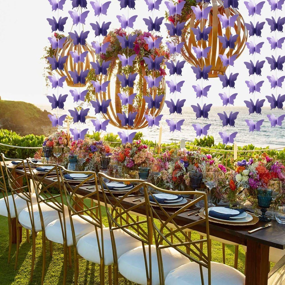 Butterfly Banner Decorative Paper Garland for Wedding Baby Shower Birthday Party Theme Decor 110 Inches Pack of 2 Pieces Light Purple