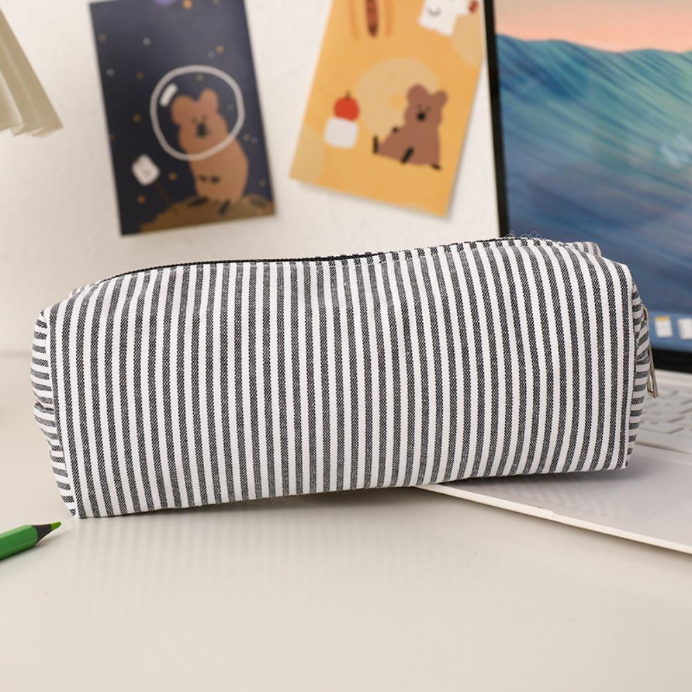 Stripe Design Pen Bag Seersucker Pen Pouch Simple Stationery Organizer  Back to School