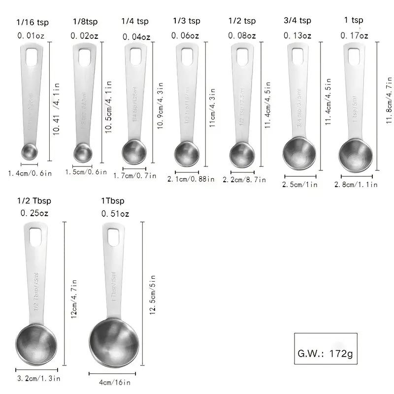 Stainless Steel Measuring Spoon Set, Including American and Metric Measuring Spoons, for Measuring Dryness and Liquid Compositio