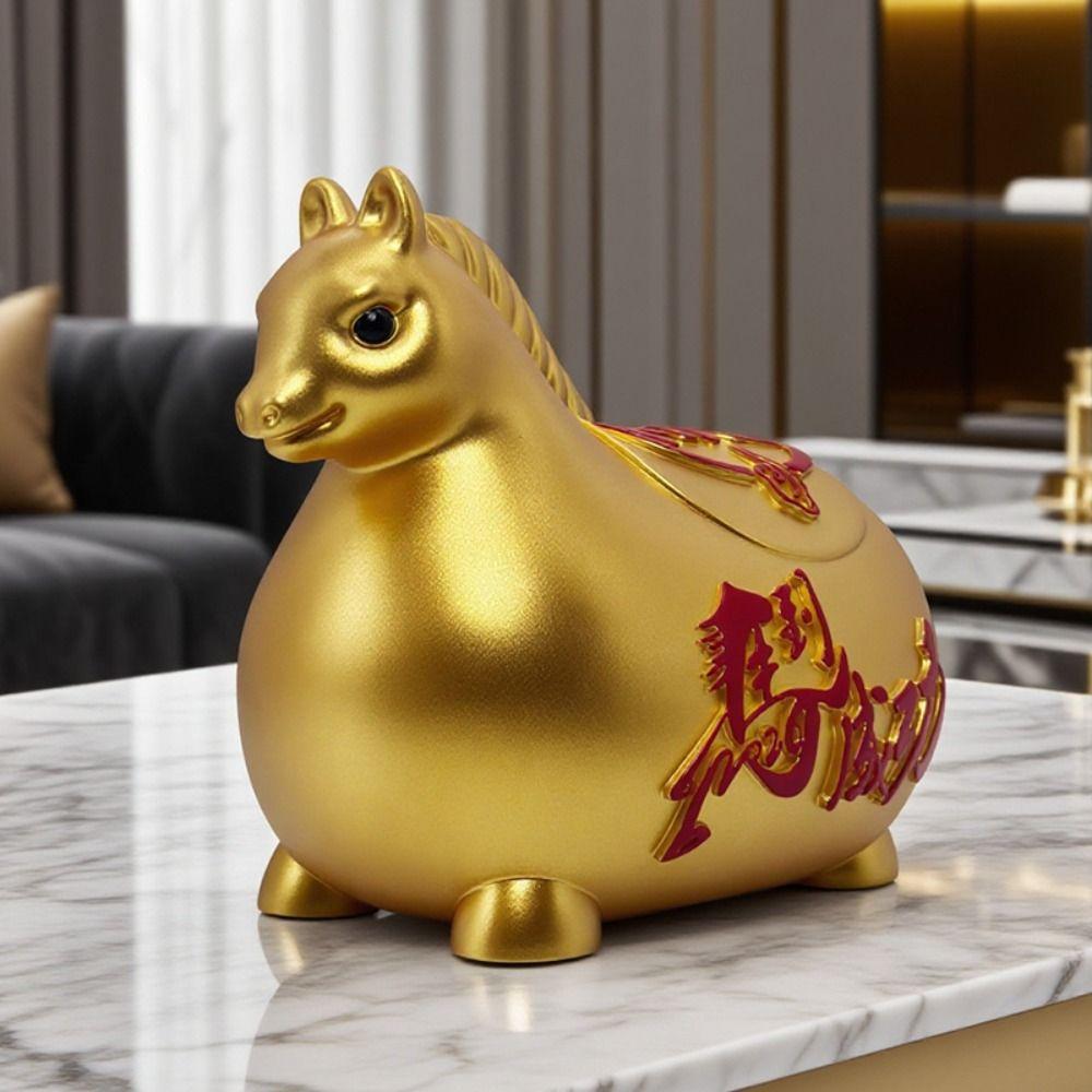Gold Red Cartoon Piggy Bank Zodiac Horse Coin Saving Box Decorative Pig Coin Jar  Gift