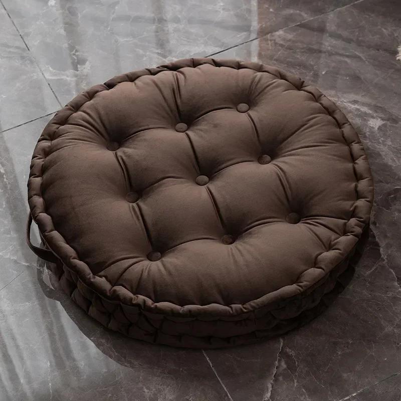 60x60cm Nordic Plain Velvet Tatami Round Cushion Pillow Thickened Winter Sofa Back Cushion Floor Meditation Cushion Futon Round