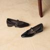 Krazing Pot Genuine Leather Square Toe Low Heels Summer Shoes Big Size 42 Buckle Straps Women Shallow Pumps