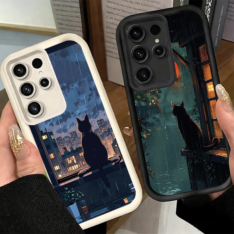 Phone Case for Samsung Galaxy S26 S25 Ultra S24 FE Healing Sense Cat Rain Shell S23 Plus S22 + S21 S20 5G Soft Silicone Funda