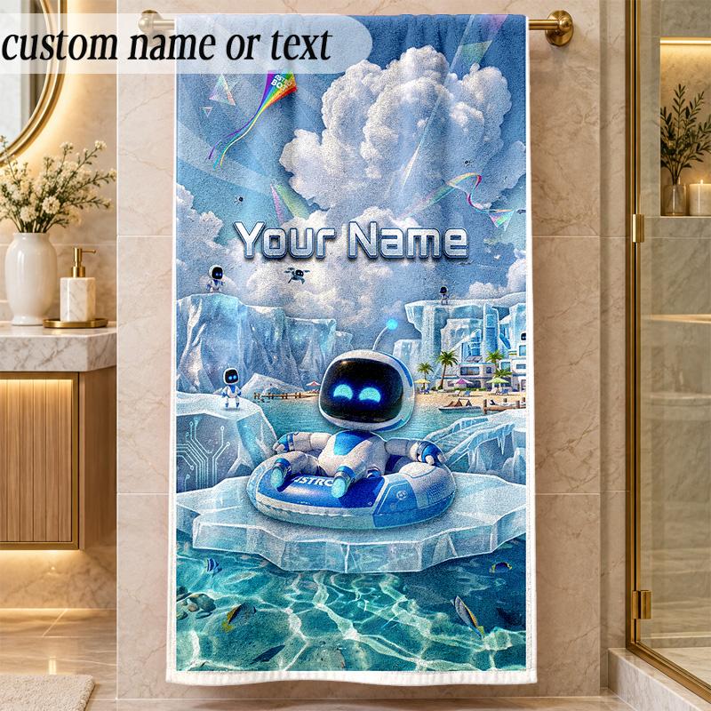 Beach TowelAstro Bot Custom Name Text Personalized Soft Towel for Beach Pool Indoor Home Decor Gift