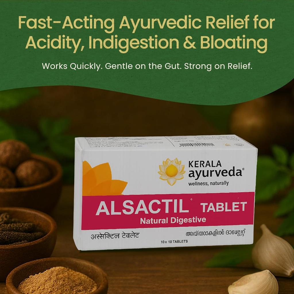 Kerala Ayurveda Alsactil Tabletten für Verdauungskomfort und Unterstützung der Darmreinigung 100 Tabletten Packung 1