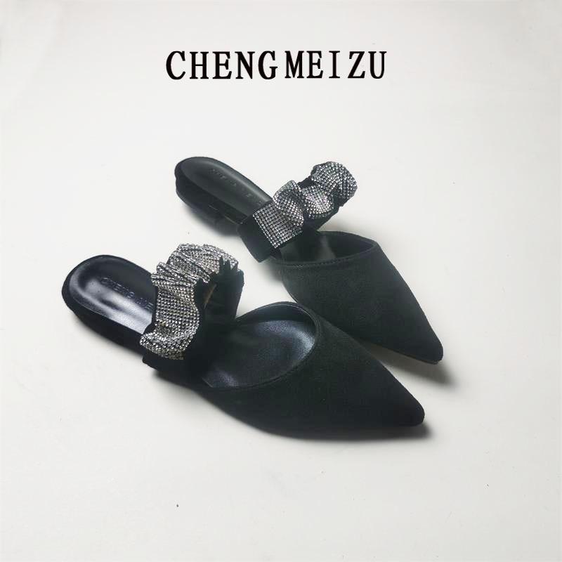 Chengmei foot women s shoes new temperament bag head sandals women s summer wear lazy half drag pointed flat shoes 34
