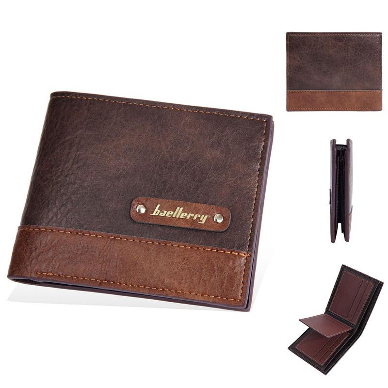 

Baellerry RFID Защита от кражи Держатель для карт Винтажный дизайн Короткие тройные кошельки для мужчин Модные наличные деньги Сумки 12cm*10cm*2cm темно-коричневого