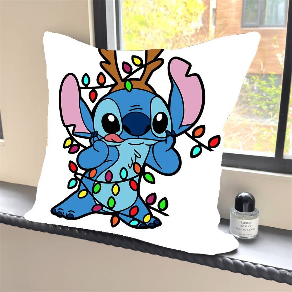 

1PC Christmas Cartoon Cute S-StitcheS Pillow Case Square Bedroom Sofa Leisure Comfort Cushion Car Home Decoration 12x12Inch