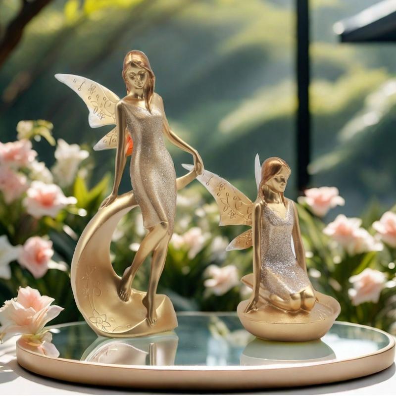 European Resin Flower Fairy Statue Cute Elf Girls Figurines Home Livingroom Table Angel Statue Ornaments Bookshelf Decoration