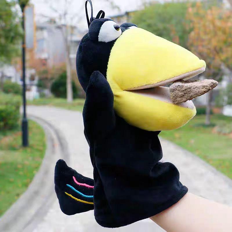 Creative New Storytelling Crow Drinking Water Fox Large Size Animal Plush Hand Puppet Children's Puppet Toy