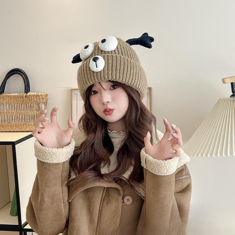 Cute Hat for Women In Autumn and Winter Plush New Korean Knitted Hat Versatile Warm Ear Protection Thickened Fashionable Wool Hat