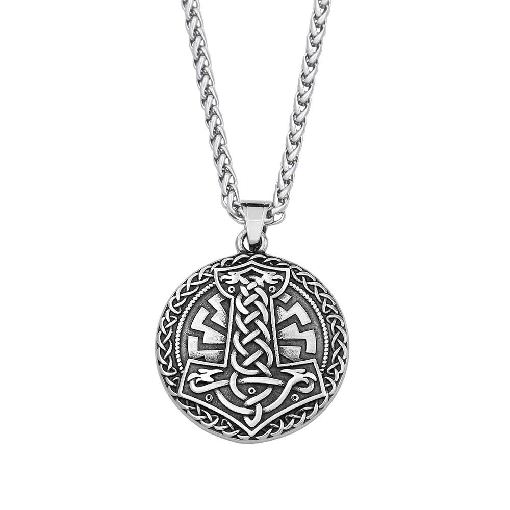 Nordic Viking Thor Hammer Necklace Stainless Steel Odin Crow Pendant For Men Women Unique Amulet Jewelry Gift