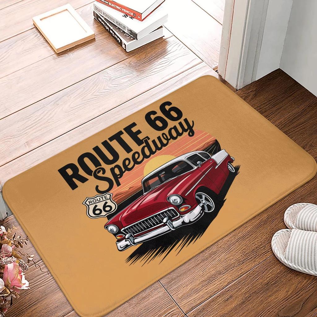 Route 66 Front Door Mat Anti-Slip Outdoor Americas Highway Doormat Kitchen Balcony Entrance Rug Carpet Historic Route 66