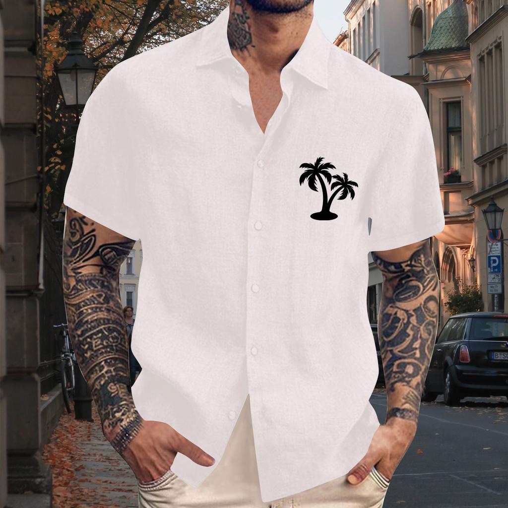Men's Vintage Button Down Bowling Shirts Short Sleeve Summer Beach Shirt