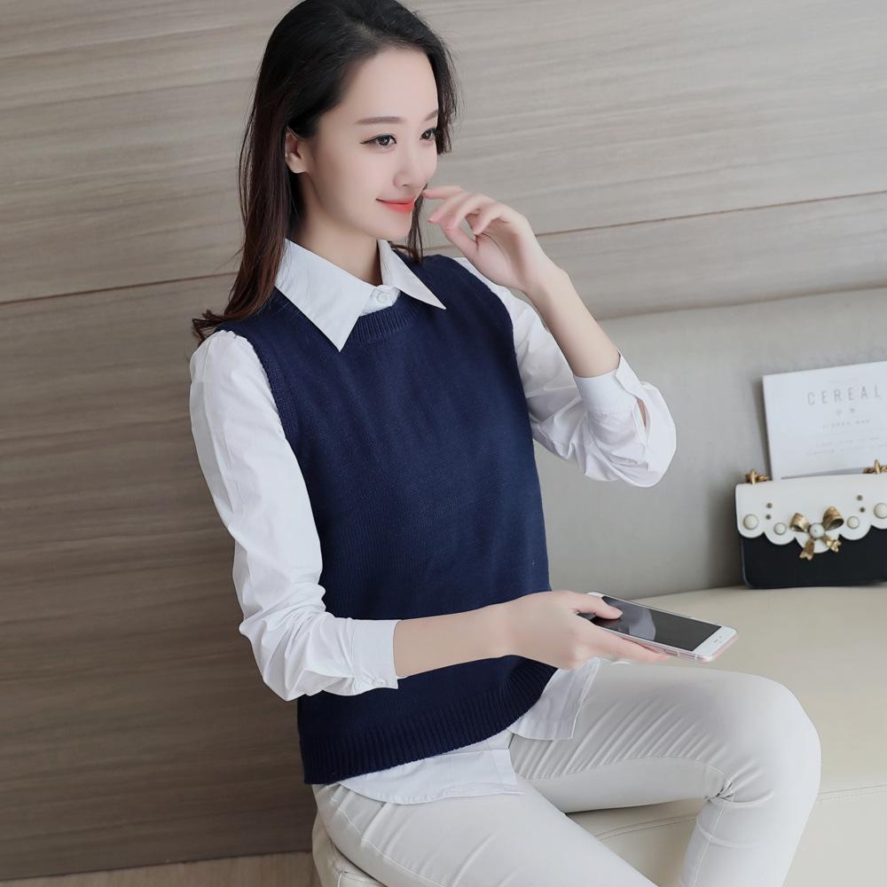 

Свободный жилет-свитер без рукавов с V-образным вырезом в корейском стиле для женщин - мода осень/зима One Size синий