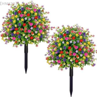 1Pcs Micro Landscaping Fake Flower Ball Plastic Yard Art Decor Eucalyptus Flower Artificial Fake Camellia Flower Ground Stake
