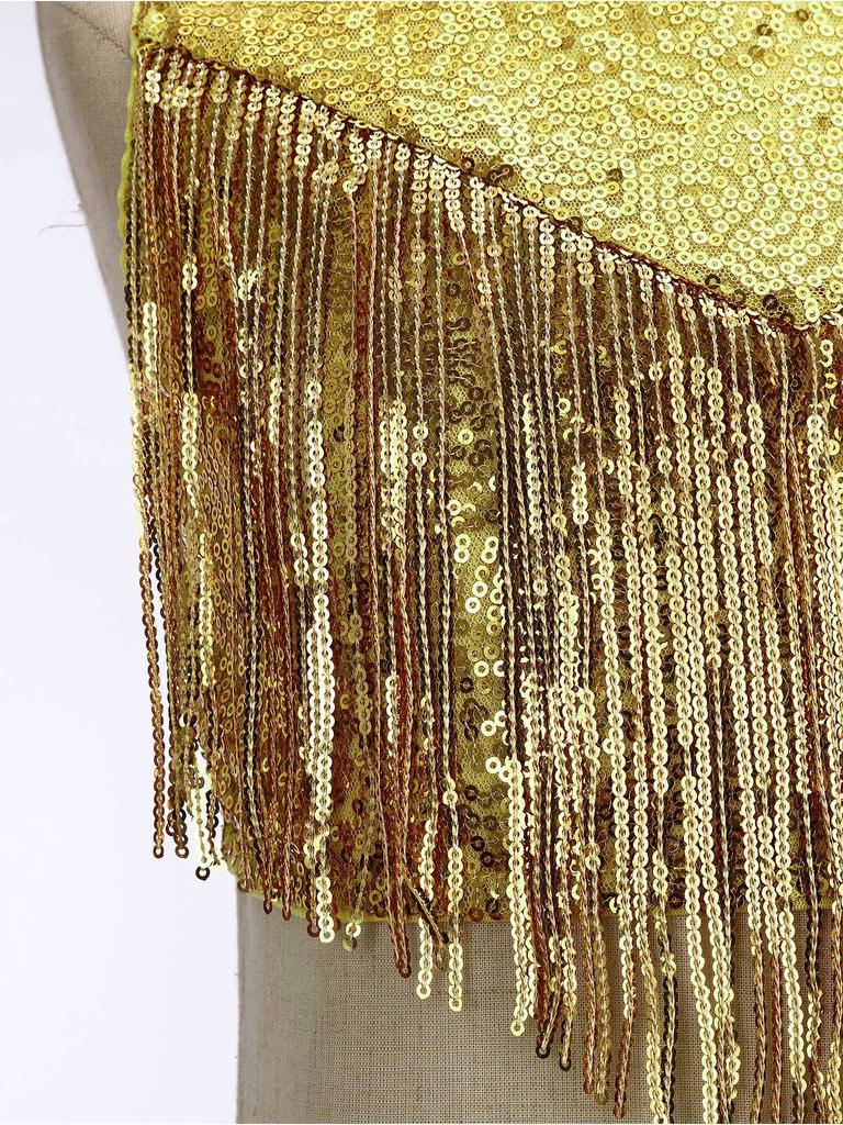 Costume da Bambina Anni '70 Disco Paillettes Lucide Girocollo Top Metallizzato Senza Maniche