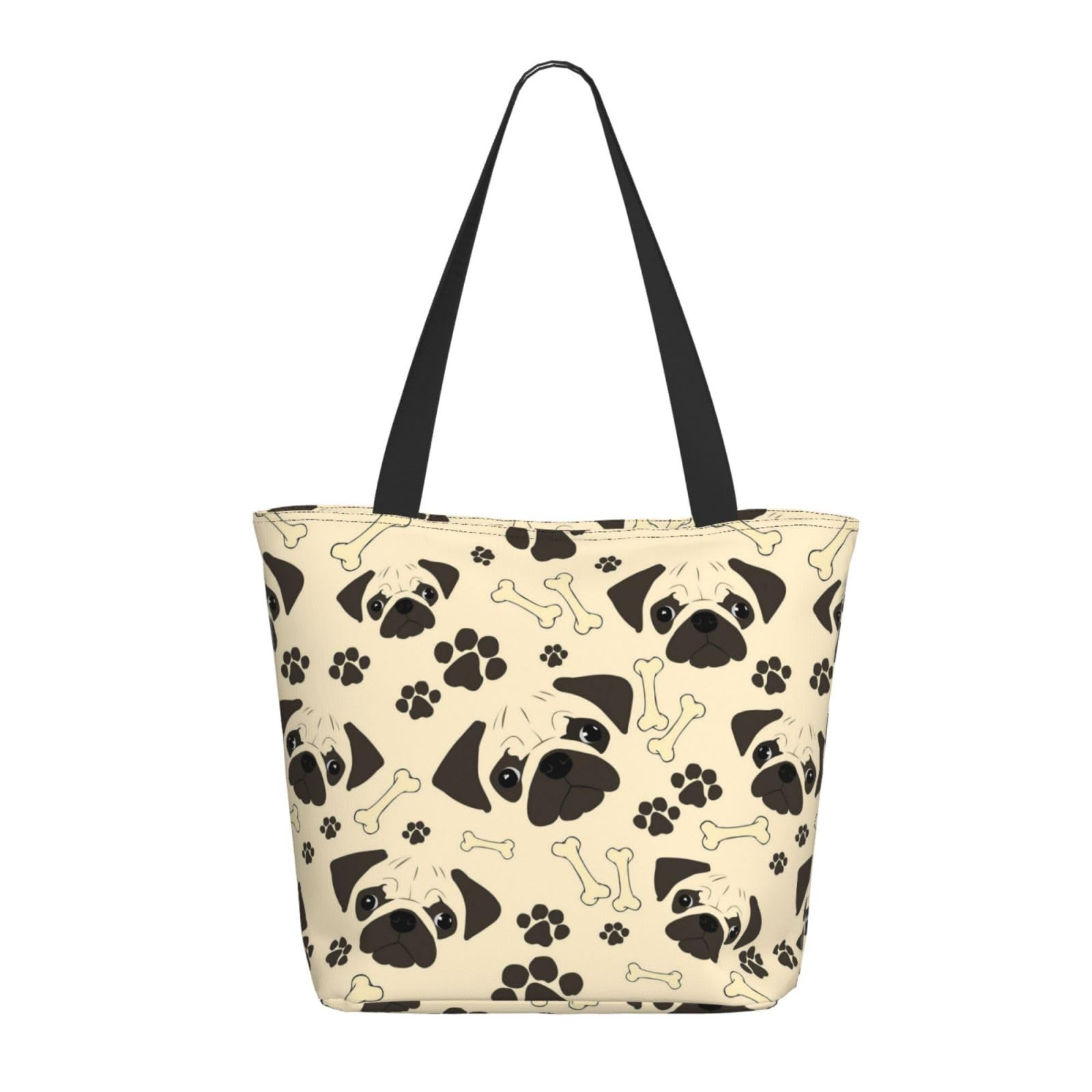 

FURONGA Pug Dog Tote Bag for Women, Lightweight, Large Capacity, A5 Capacity, Popular, Stylish, Durable, ShoulderHandbag, Travel, Unisex, Zippered