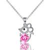 Aqua Blue Pink White Zircon Small Cat Pendant Cute Animal Necklaces For Women Trendy Silver Color Chain Necklace Wedding Jewelry