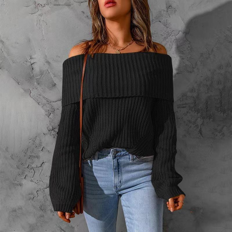 Pull pour femme coupe ample épaules dénudées couleur unie manches longues