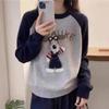 Herbst/Winter 2025 Alphabet Cartoon Koreanische Ausgabe Farbkontrastierende Locker Gestrickte Damenoberteil Rundhals-Pullover Unterhemd